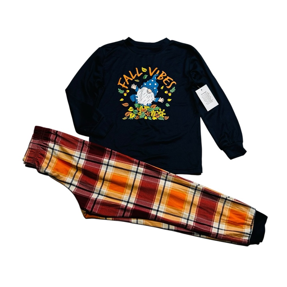 Autumn Dreams Kids Pajama Set‎ - Navy and Plaid